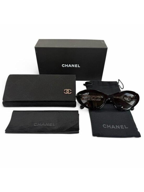 Chanel Cat Eye Side Logo Sunglasses Black Gold Demo Lens Eyewear main image 6